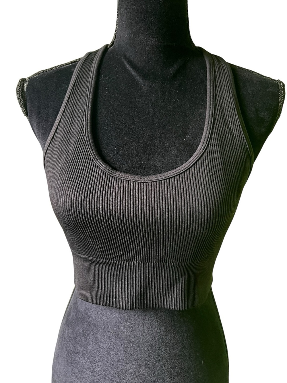 90 Degree by Reflex Black Ribbed Sports Bra Womens Medium